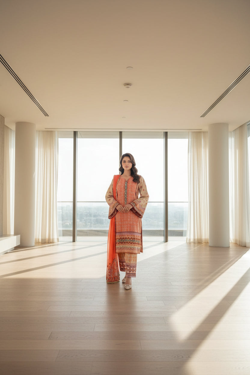 Digital Printed Airjet Lawn 3-Pieces BRN#001(Unstitched)