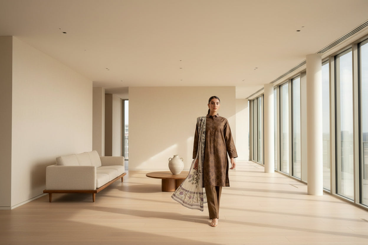 Digital Printed Airjet Lawn 3-Pieces BRN#001(Unstitched)