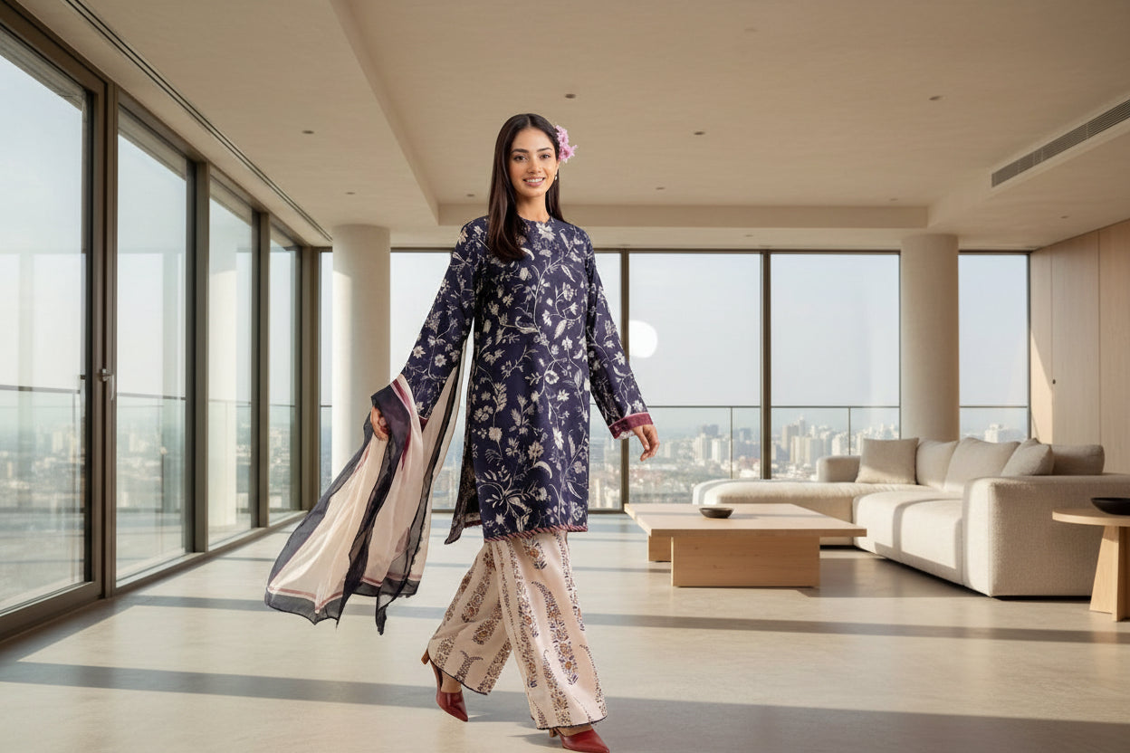 Digital Printed Airjet Lawn 3-Pieces BRN#001(Unstitched)