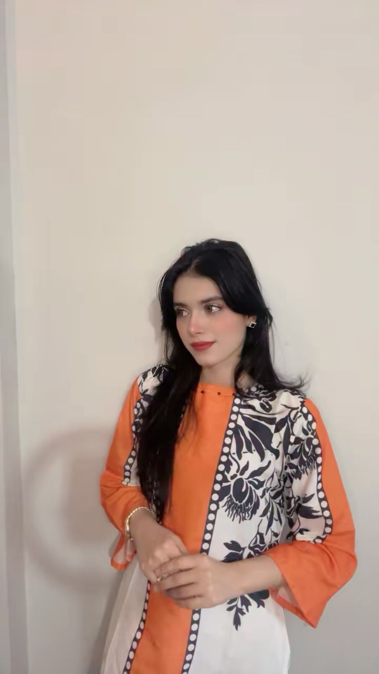 Vibrant Orange & White Floral Printed 2-Piece Shirt & Palazzo Set