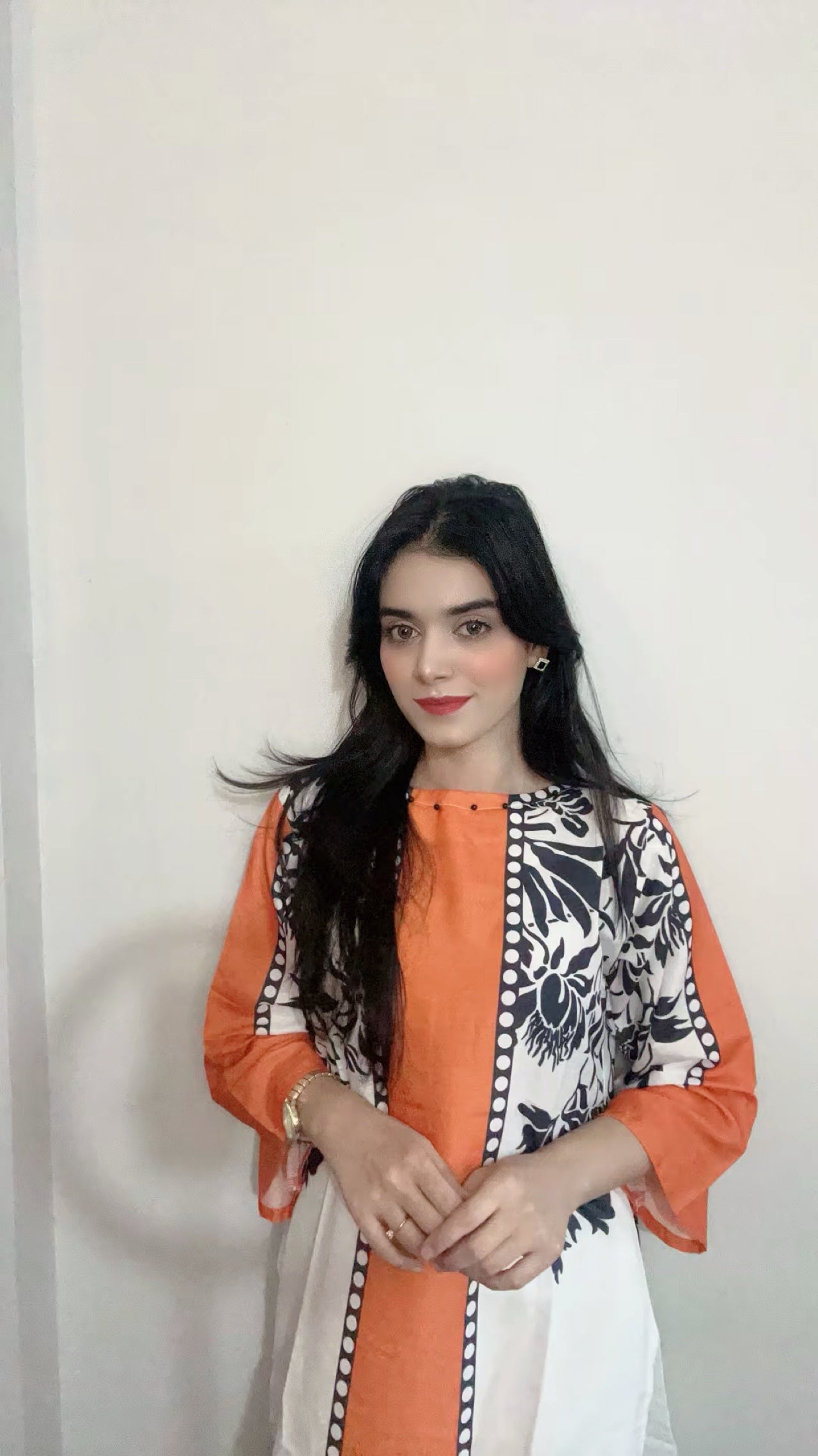 Vibrant Orange & White Floral Printed 2-Piece Shirt & Palazzo Set