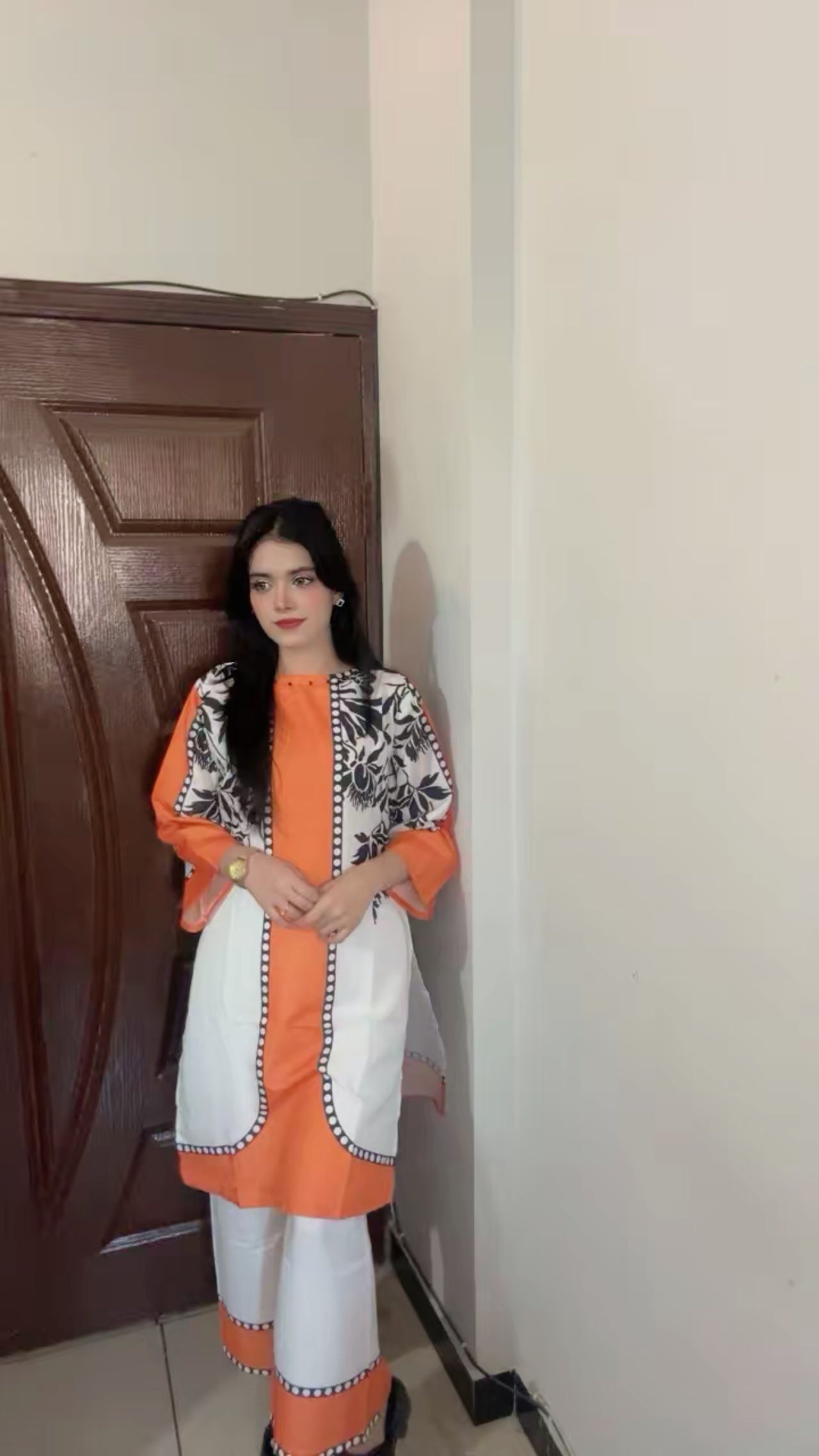 Vibrant Orange & White Floral Printed 2-Piece Shirt & Palazzo Set