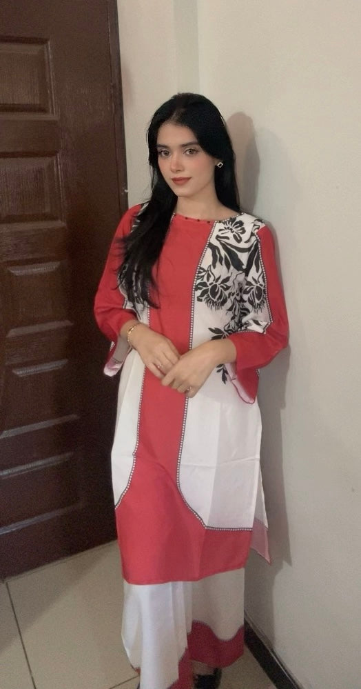 Vibrant Red & White Floral Printed 2-Piece Shirt & Palazzo Set