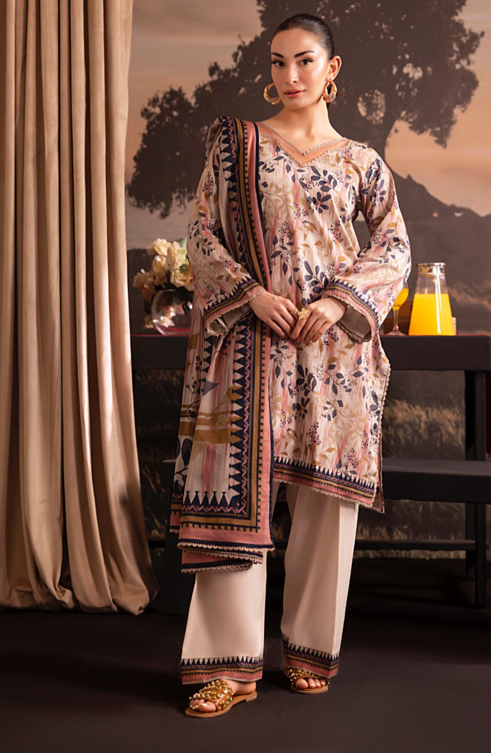 Cambric Lawn With Digital Printed Lawn Shirt & Dyed Cambric Trouser